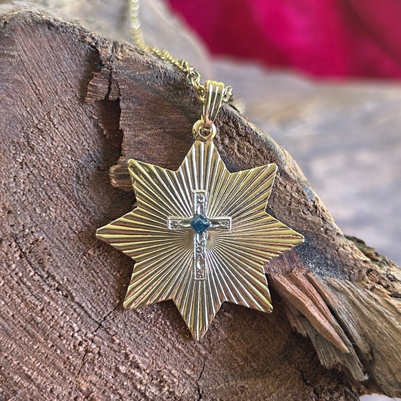 🍓GOLD PLATED VINTAGE DECEMBER BIRTHSTONE NECKLACE RELIGIOUS TURQUOISE NECKLACE - Picture 2 of 4